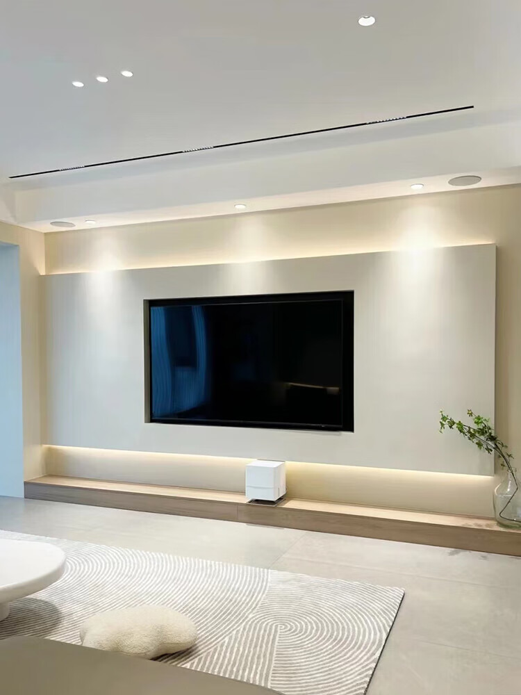 装饰轻奢现代客厅影视墙背景墙电视墙 白色岩板悬空背景墙 地台(无底