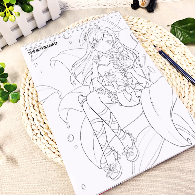 国潮漫画少女漫画动漫临摹练习本2册套装描红涂色动漫教程书视频美