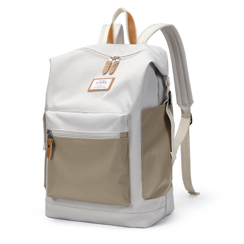 第九城 双肩包男女情侣款潮流背包多功能大容量电脑包韩版学生书包 卡其色