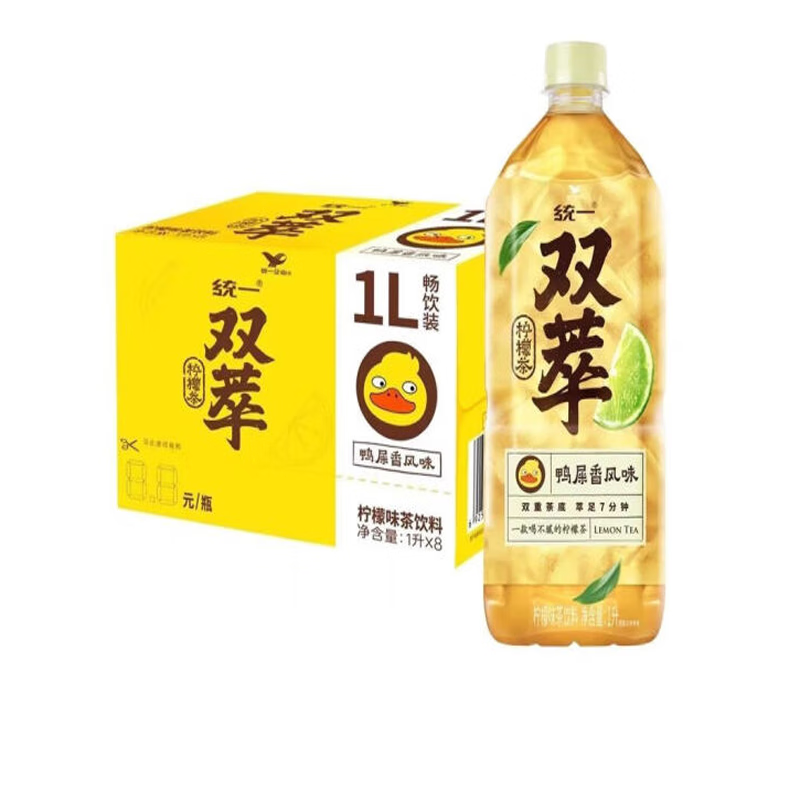 统一食品统一双萃柠檬茶饮料1升装2瓶鸭屎香风味大瓶整箱网红柠檬味茶