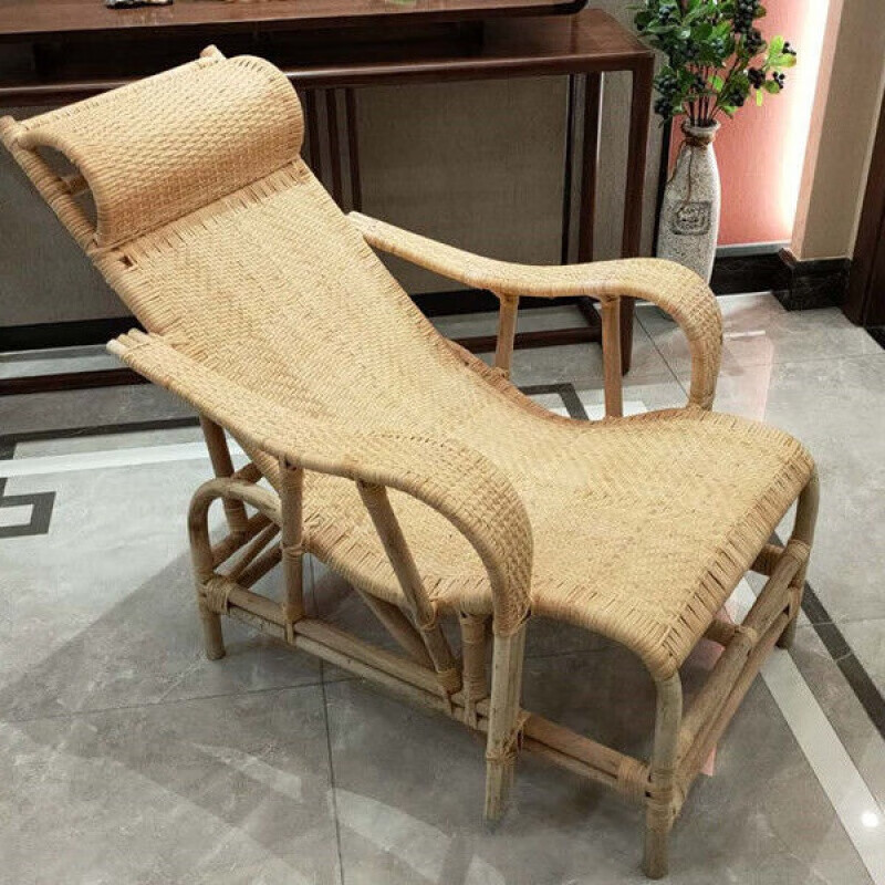 诗亭阁天然老式躺椅休闲手工编织藤印尼竹藤午休椅老人 藤躺椅