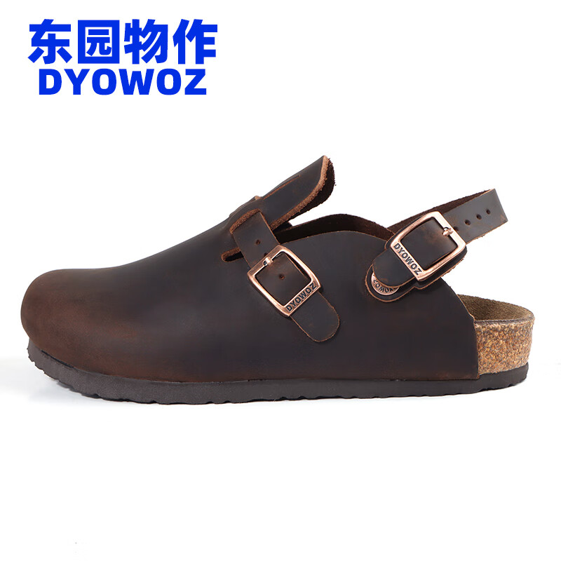 东园物作软木鞋真皮休闲日系复古外穿时尚两用男女款情侣百搭半包勃肯鞋 黑棕 39 【正码】
