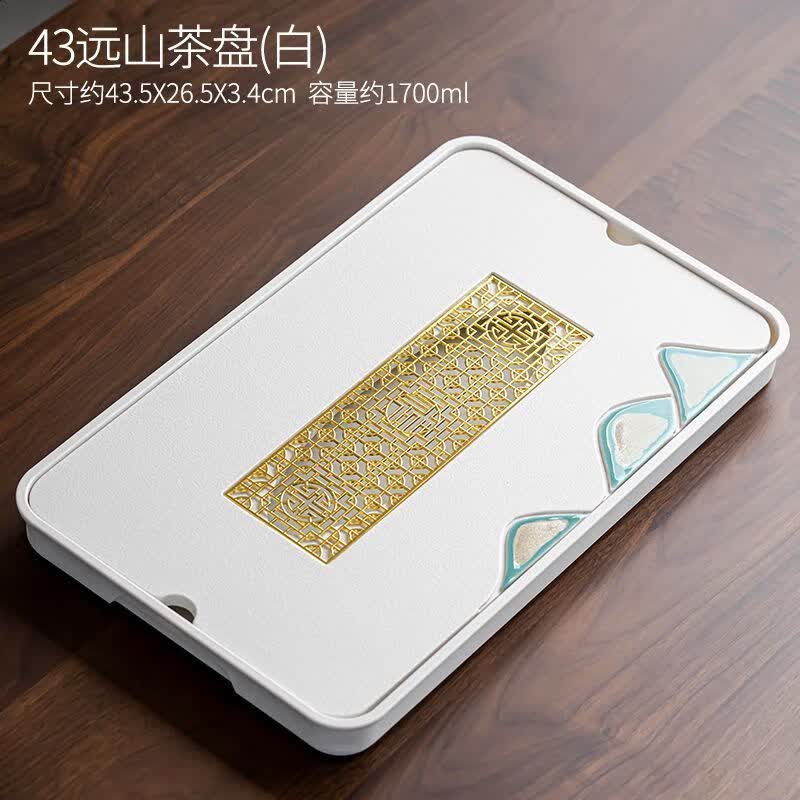 新中式现代陶瓷茶盘轻奢家用客厅茶台干泡盘办公托盘简约排水 远山