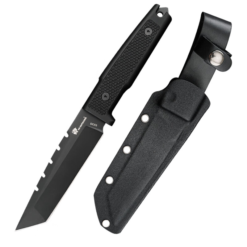 汉道户外刀野外生存刀露营防随刀高硬度锋利dc53狼牙直刀 黑色