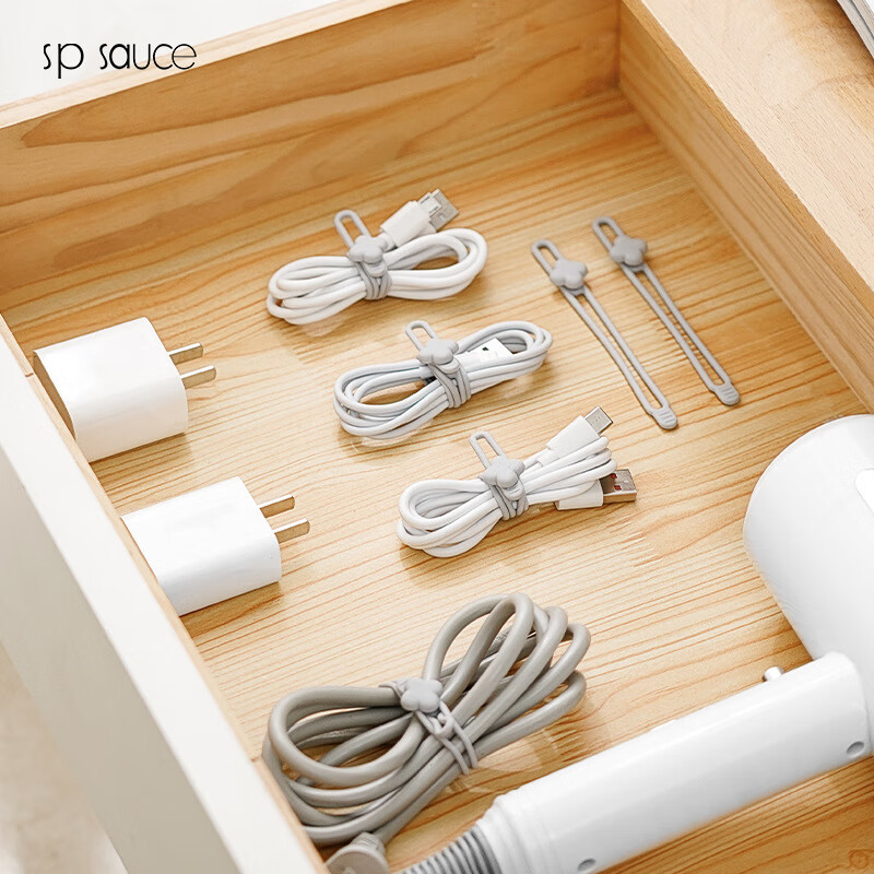 sp sauce多功能硅胶扎带数据线绑绳电源线收纳器捆绑带六条装 硅胶