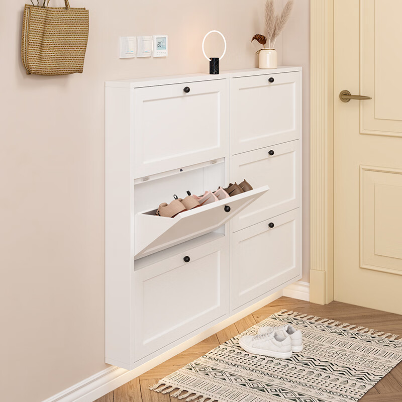 鞋柜12cm家用门口大容量北欧简约金属极窄翻斗入户玄关柜一体 款式一