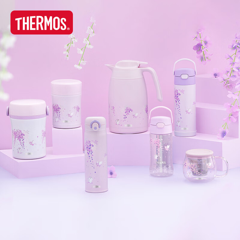 朱一龙同款膳魔师紫藤花系列保温杯吸管杯玻璃花茶杯焖烧罐保温壶