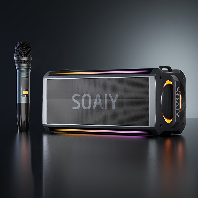 索爱sh05蓝牙音箱超重低音炮大功率立体声广场舞无线户外k歌音响 单麦