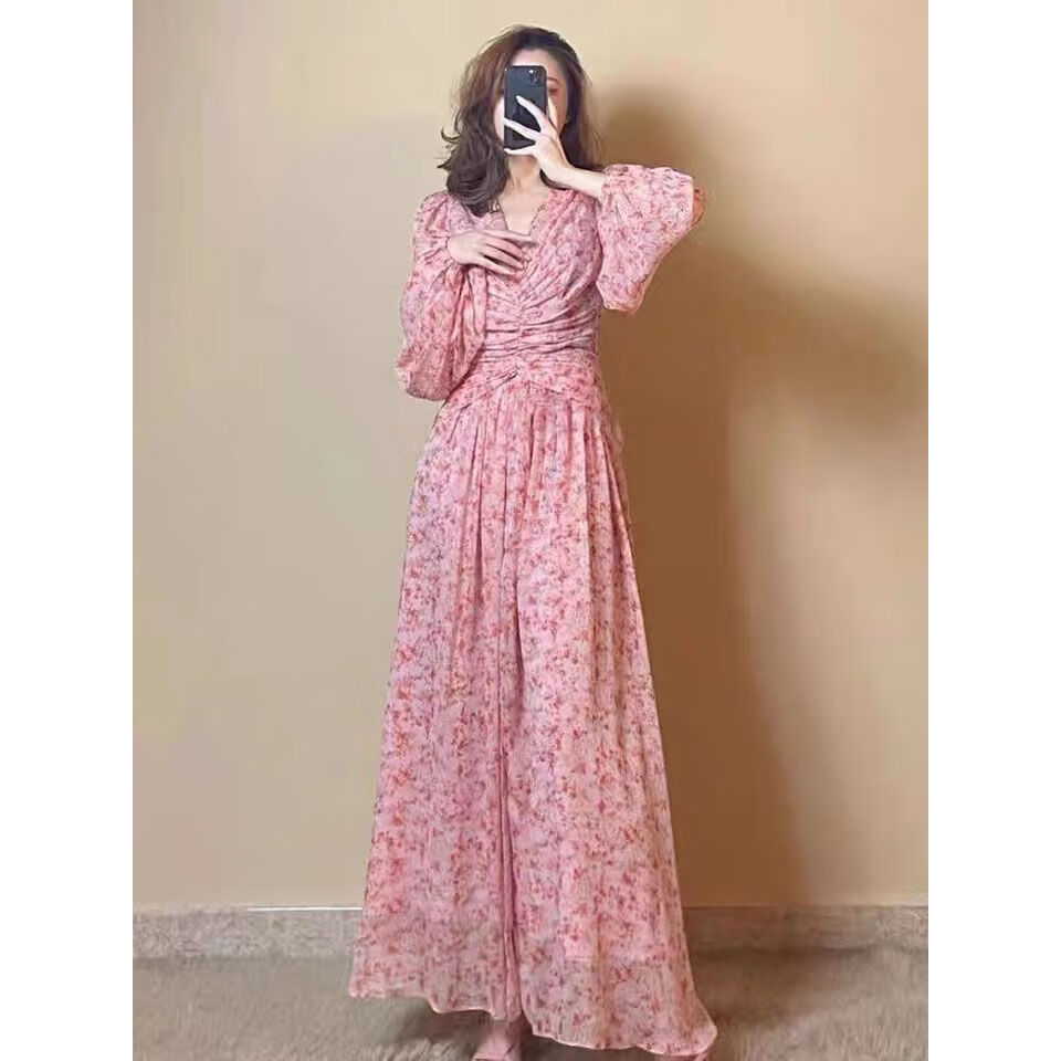 hou)超长裙到脚踝超仙裙子女大学生早春季法式高级感气质休闲粉色初恋