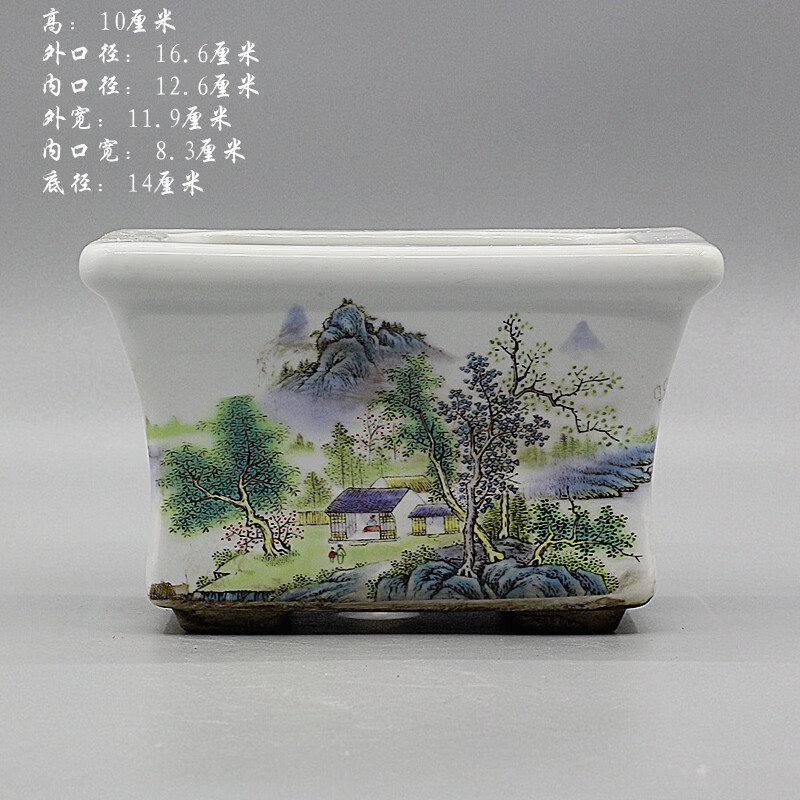云舵民国粉彩雪景六方花盆仿古瓷器家居摆件盆景古董古玩收藏老货旧货