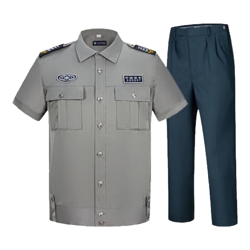 3066夏季保安服夏裝保安襯衫純棉短袖工作服吸汗透氣耐磨耐穿 灰色短袖套裝（上衣+下褲+標(biāo)貼） 180/2XL