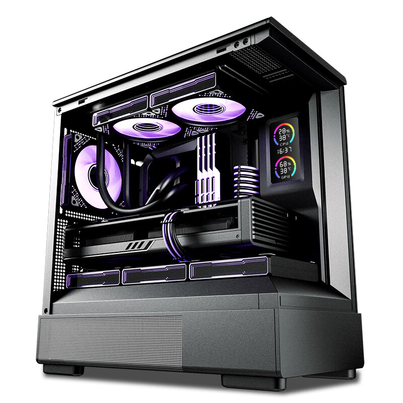 爱国者（aigo）星璨岚 小岚屏显版黑色 台式电脑主机箱 垂直风道风冷/M-ATX主板/240水冷/270°海景房/5090显卡