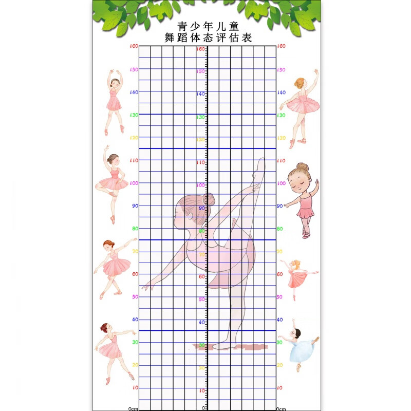 儿童身高体态评估表站姿体测网格壁画背景墙纸中 宽100 高180蓝格舞蹈