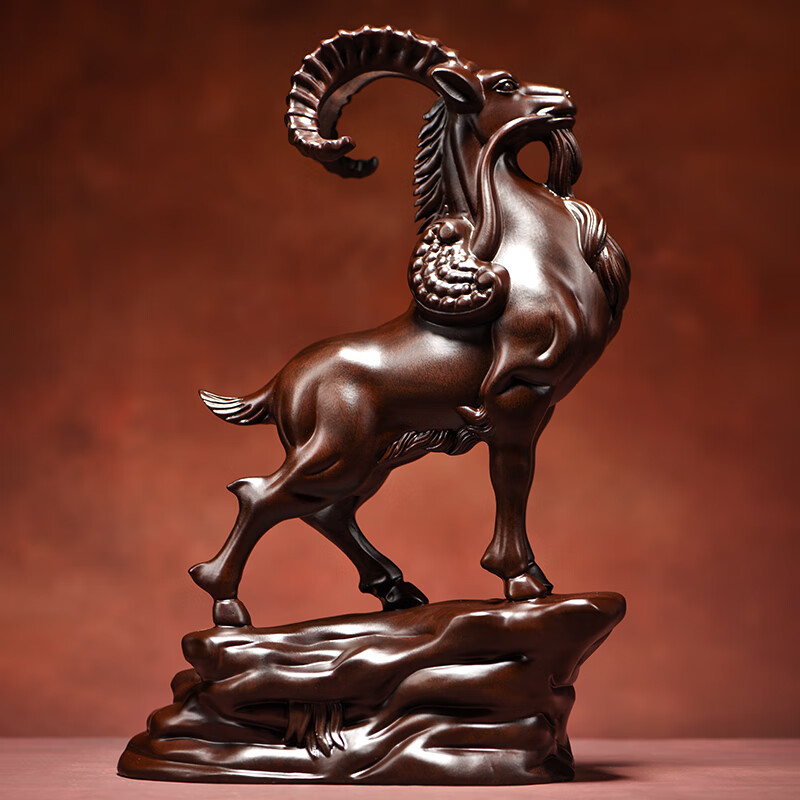 实木领头羊摆件办公室店铺客厅十二生肖羊三羊开泰工艺品礼品 15公分