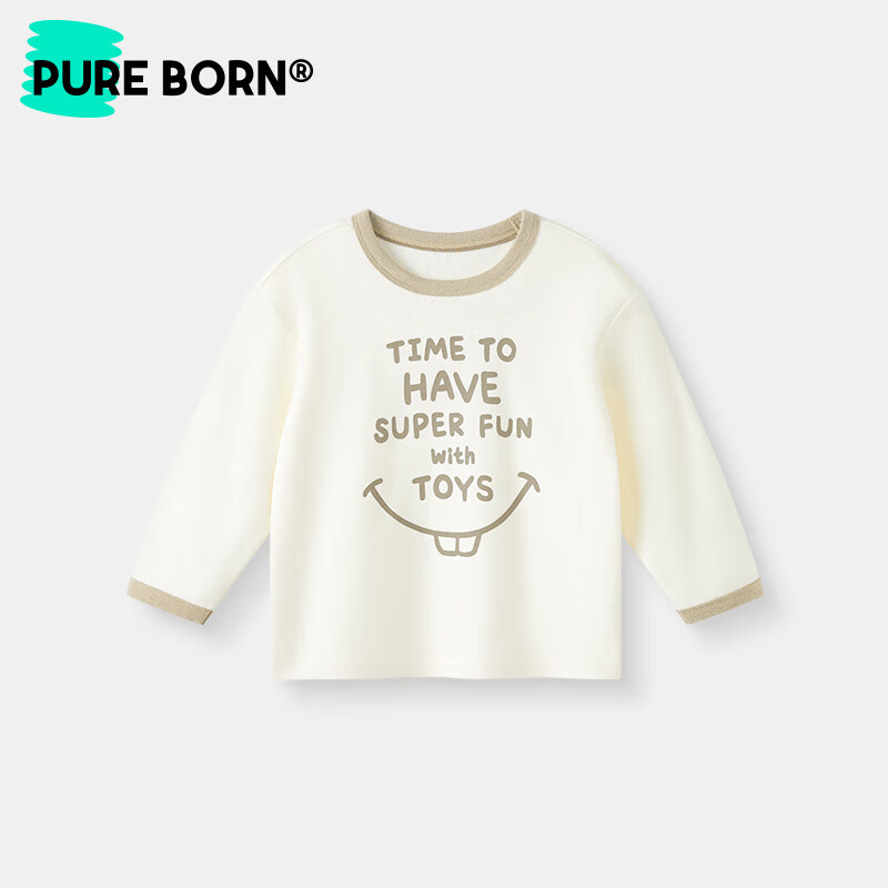 博睿恩(Pureborn)男女宝宝长袖T恤春秋季新款婴童纯棉透气字母印花上衣 浅钻蓝色 100