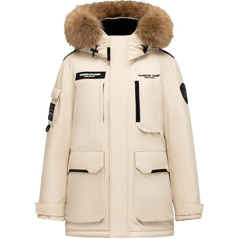 坦博尔小红书同款情侣羽绒服男女派克貉子毛领连帽户外工装外套TF236579 落英米 S (160)