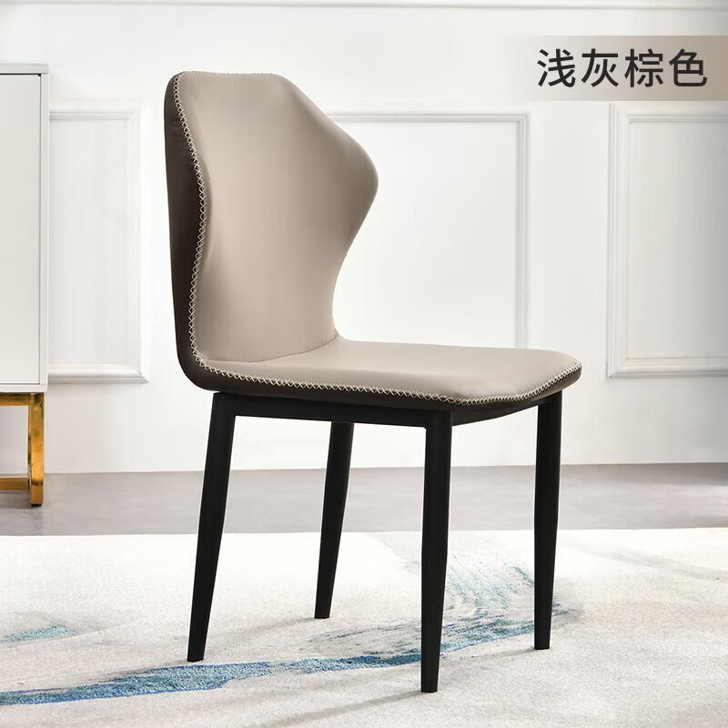 展程批發(fā)現(xiàn)代簡約家用餐椅歐式皮革靠背公寓凳子麻將椅飯店輕奢餐椅子 貝殼淺灰棕【黑】