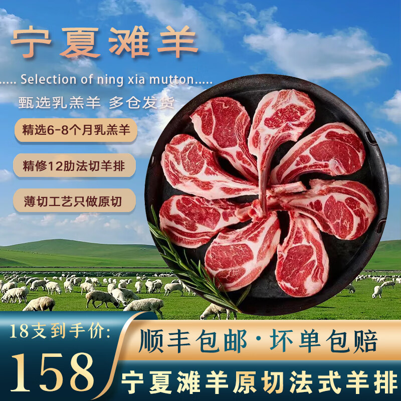 午羊 宁夏滩羊肉 生鲜纯手工羊肉串法式羊排12支600g 撸串烧烤食材 法式羊排18支900g