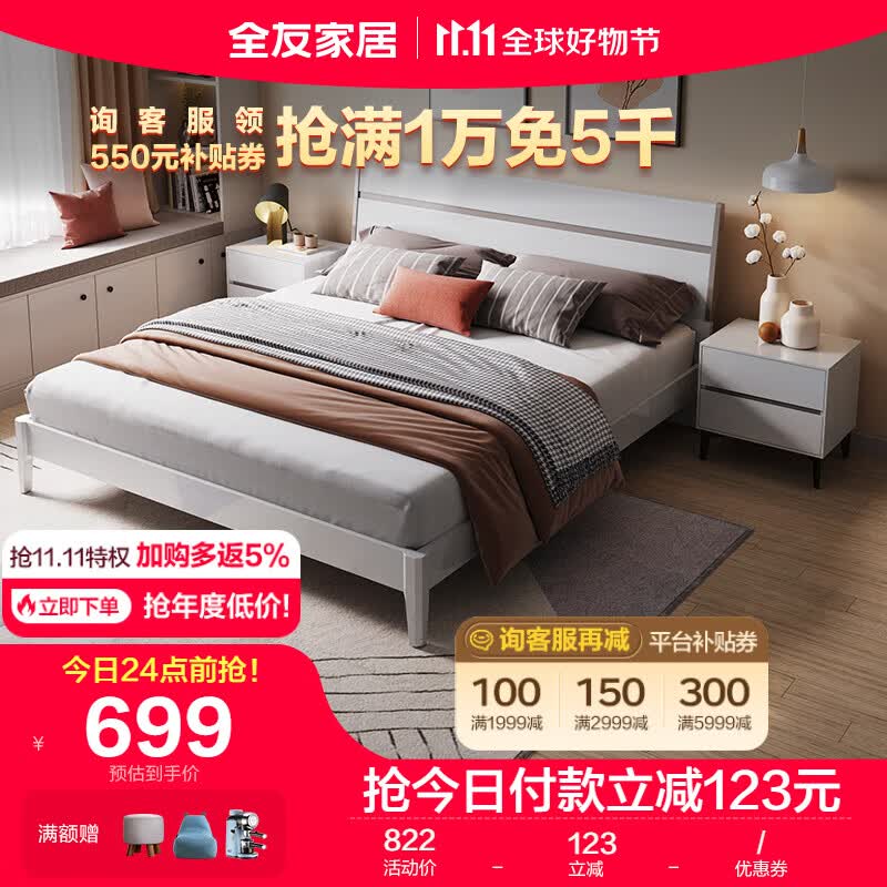 全友家居 双人床现代简约框架床双色拼接床屏板式床卧室家具126101属于什么档次？