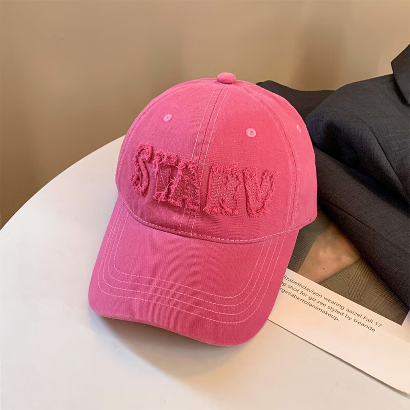 闾婧香港潮牌甜酷风粉色字母棒球帽女春夏款百搭显脸小帽子大头围日系