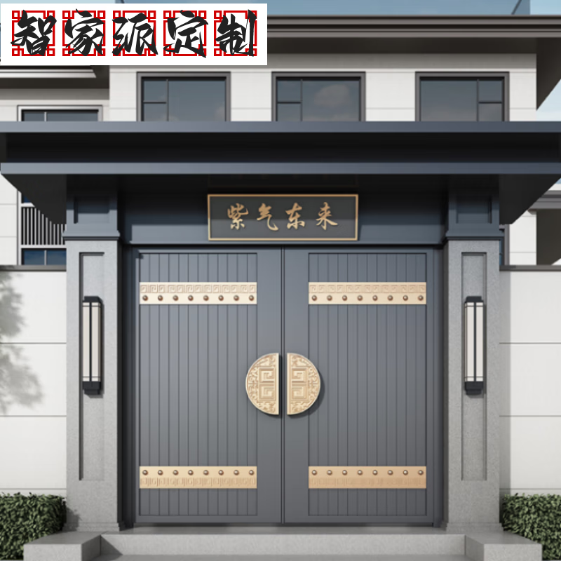 鋁合金別墅雙開門鋁藝農(nóng)村入戶自建房院子大門鋁藝精雕電動(dòng)庭院門 雙開門