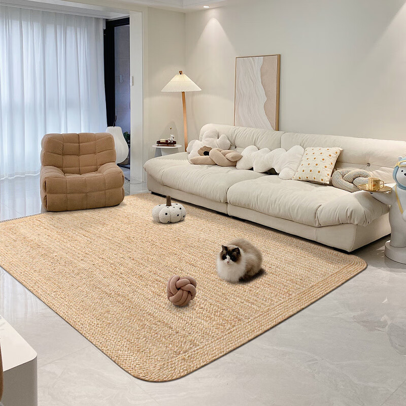纵横天然黄麻手工编织地毯侘寂简约客厅茶室民宿长方形草编麻绳地毯