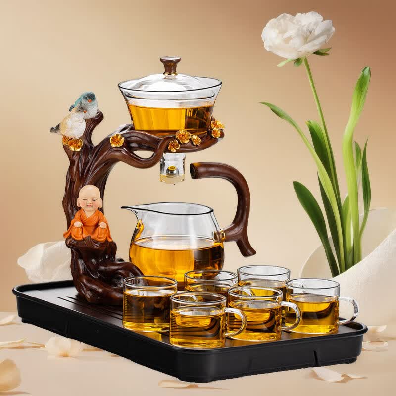 德克欧绿茶盖碗懒人泡茶神器茶具全套玻璃茶具家用功夫茶具防烫磁吸