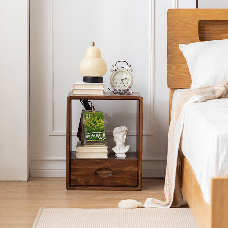 宜家(e-hom)床头柜奶油风收纳小型mini实木家用色卧室简约床边轻奢