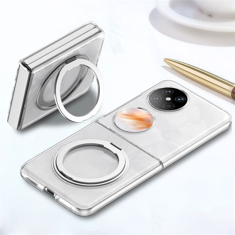 适用华为pocket2手机壳透明折叠屏新款超薄防摔简约磁吸支架外壳 银色【360°旋转磁吸支架】 华为 Pocket 2