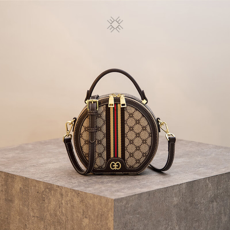 女士包包新款潮复古老花小圆包单肩包时尚斜挎包秋冬 浅咖色主图颜色