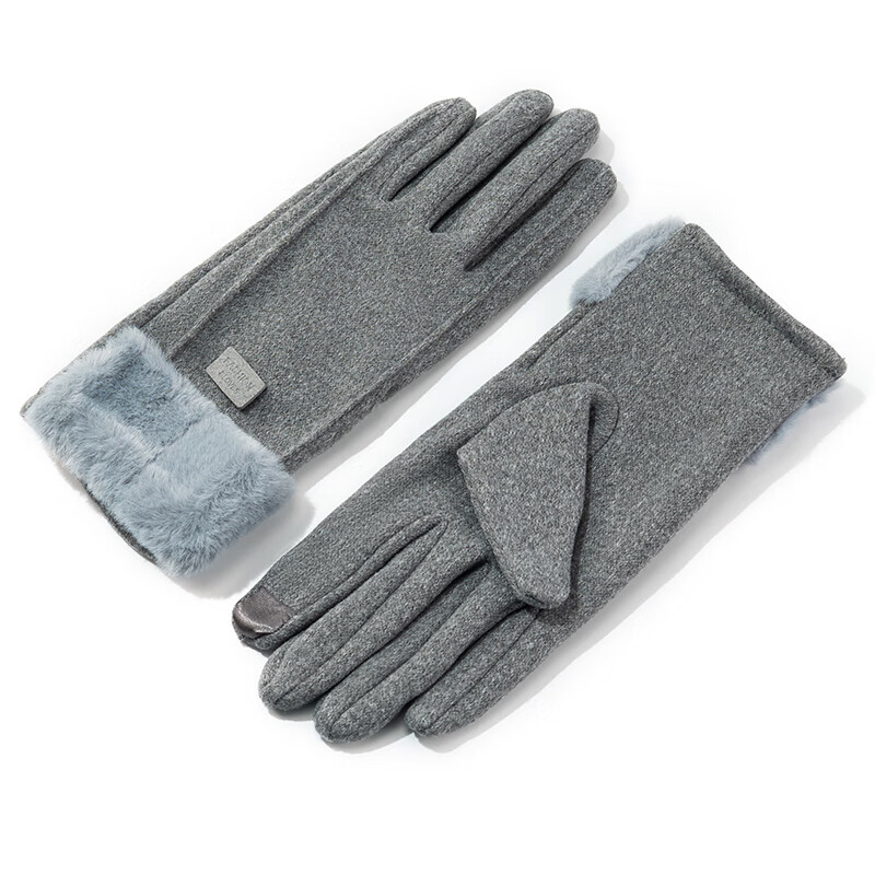 达芬奇密码 手套女加厚冬季保暖立体线条毛口加绒保暖可爱可触屏手套 毛口灰色