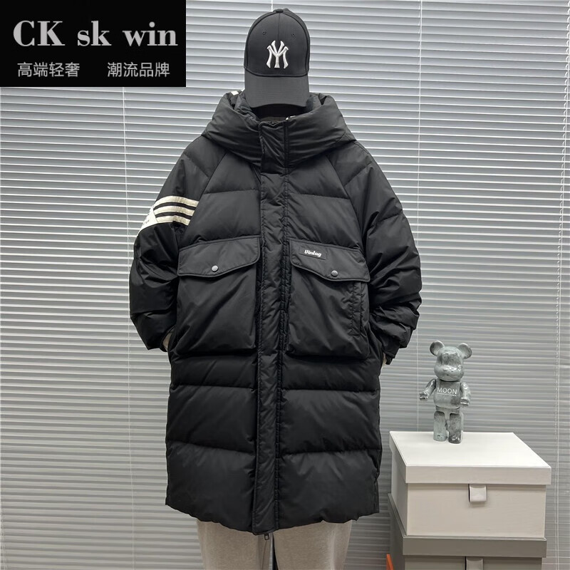 ck sk win品牌轻奢羽绒服派克男中长款青少年2023条纹外套撞色潮牌