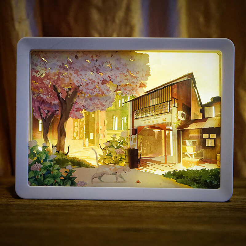 纸雕灯故宫文创明清古典台灯卧室小夜灯新年礼物 猫咪的庭院 彩色成品