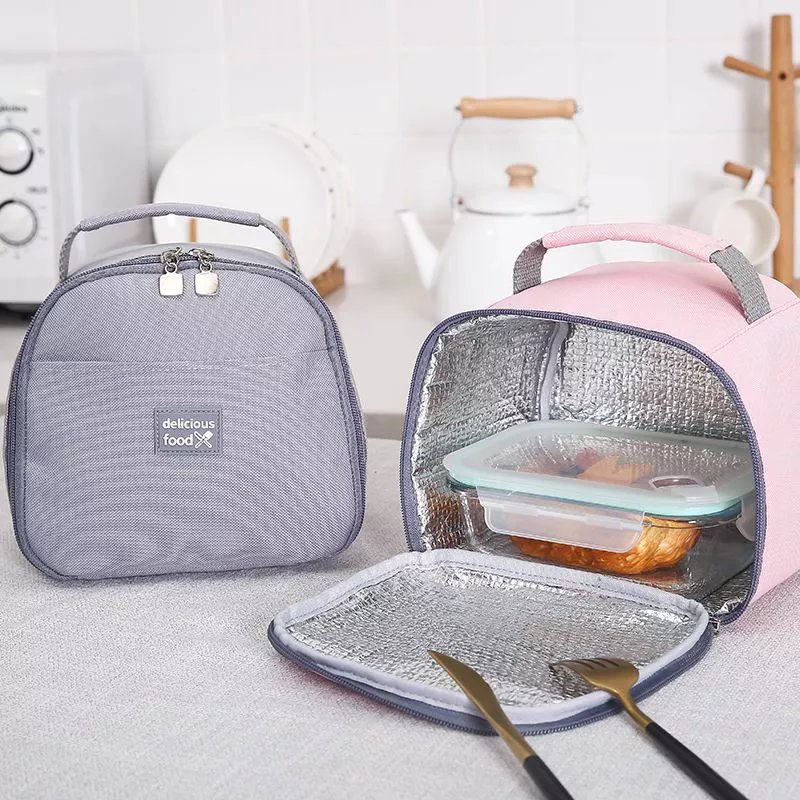 加厚装饭盒袋子铝箔保温袋帆布带饭菜的便当包保暖冷藏上班手提袋 藏青小号