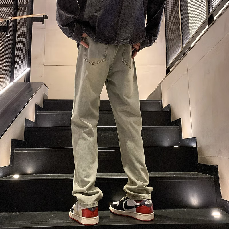 欧替西水洗做旧黄泥色修身牛仔裤男士春秋季直筒小脚美式高街休闲长裤子 泥黄色 L使用感如何?