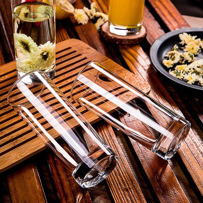 鸥欣进口玻璃杯水杯套装办公室待客茶杯耐热玻璃杯家用透明喝水杯子 340ml 6只+三角壶+白杯架+沥水盘