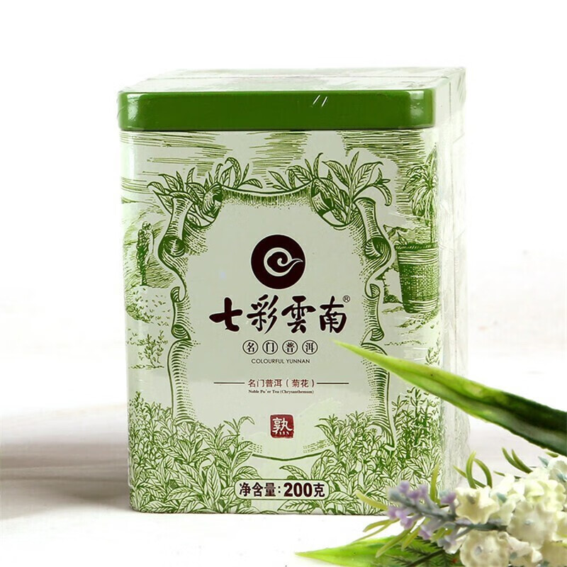 七彩雲(yún)南 七彩云南 名門普洱菊花普洱茶熟茶 菊花普洱散茶 鐵罐裝 200克