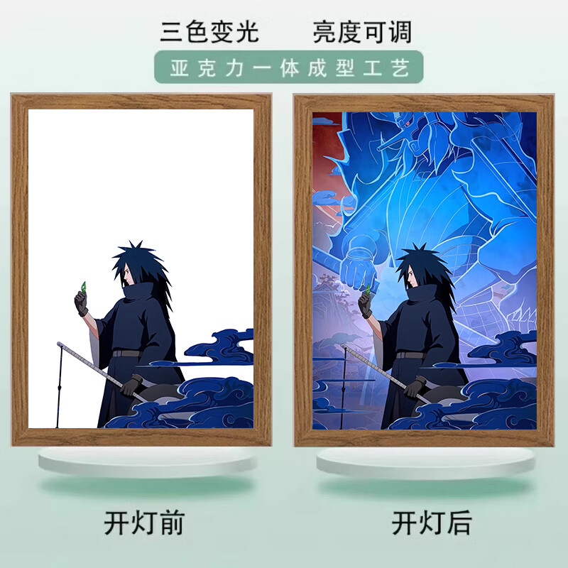 龙觇火影忍者灯光画小夜灯摆件卧室床头电视柜情侣礼物创意动漫发光画 火影04 小号23cm*17cm插电款