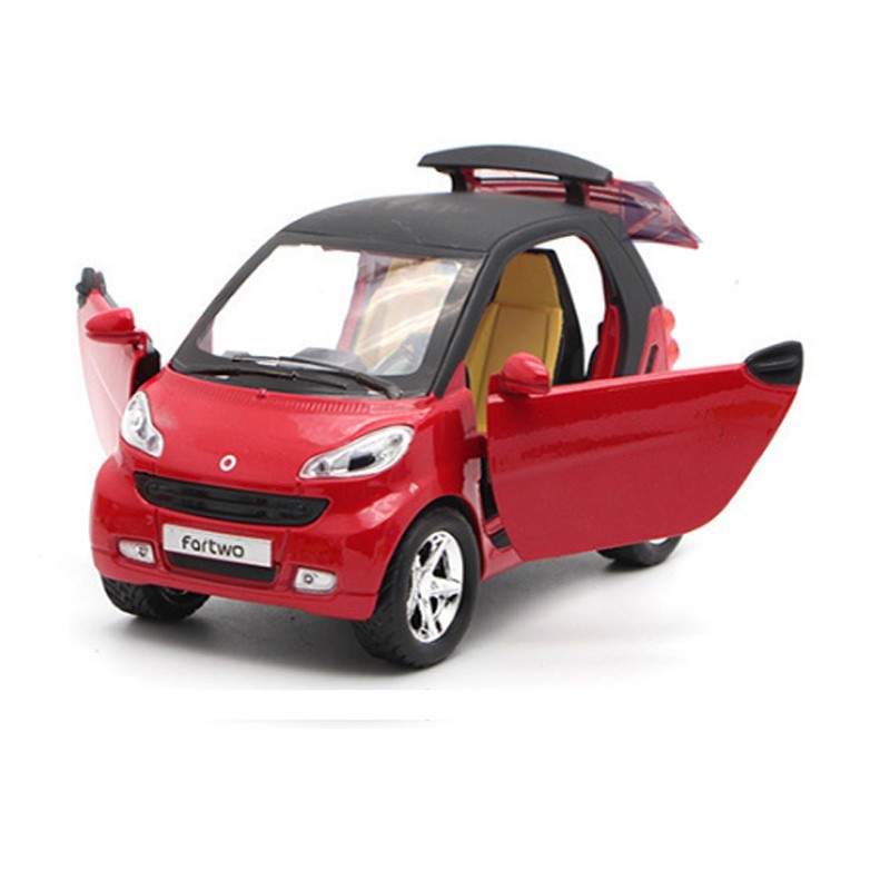 plastic奔驰smart斯玛特合金车模 带声光回力开门  男孩小车玩具 红色