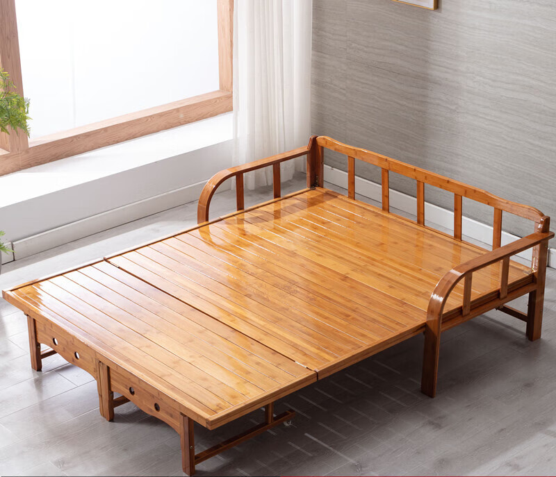 单人双人家用成人凉床竹子硬板实木床椅 宽80x长188cm(两用沙发床)