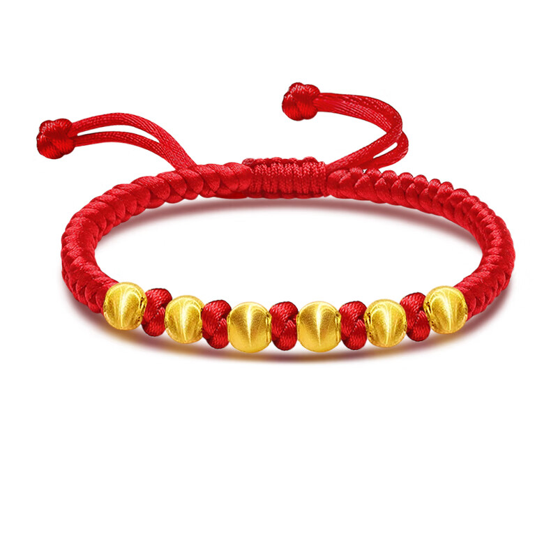 蒂鹅老凤凰999足金黄金猫眼珠转运珠红绳手链男女金珠子情侣编织手绳