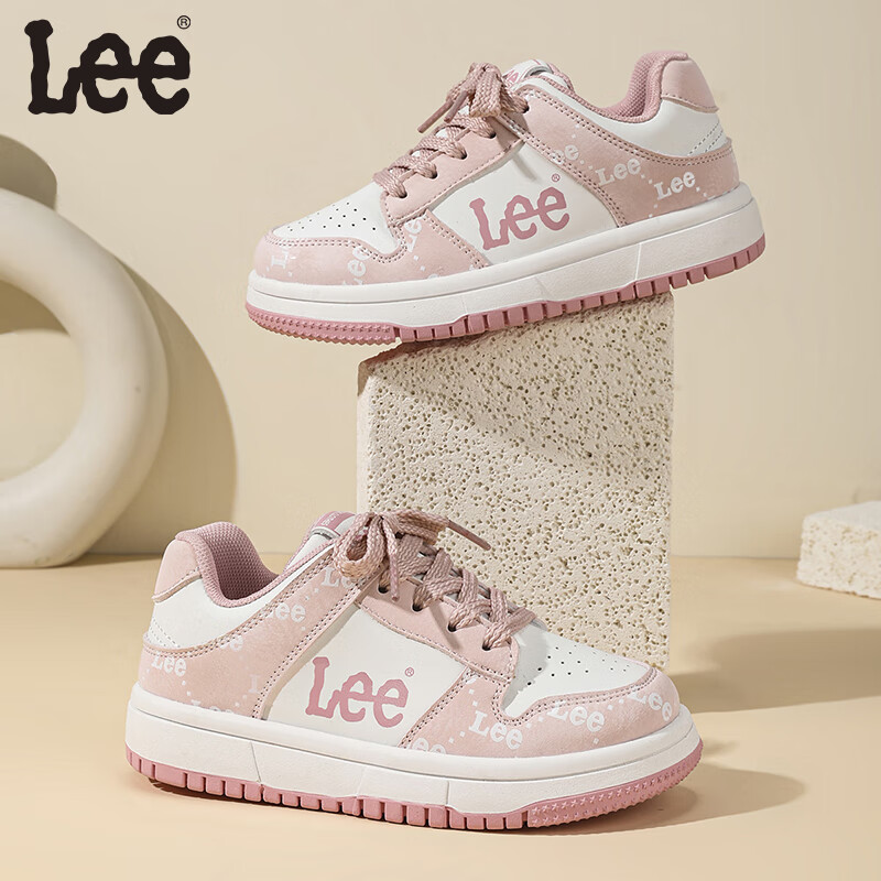 Lee儿童运动鞋春季新款透气百搭低帮板鞋魔术贴男女童鞋儿童休闲鞋 米白粉 29 【建议脚长178mm】 京东折扣/优惠券
