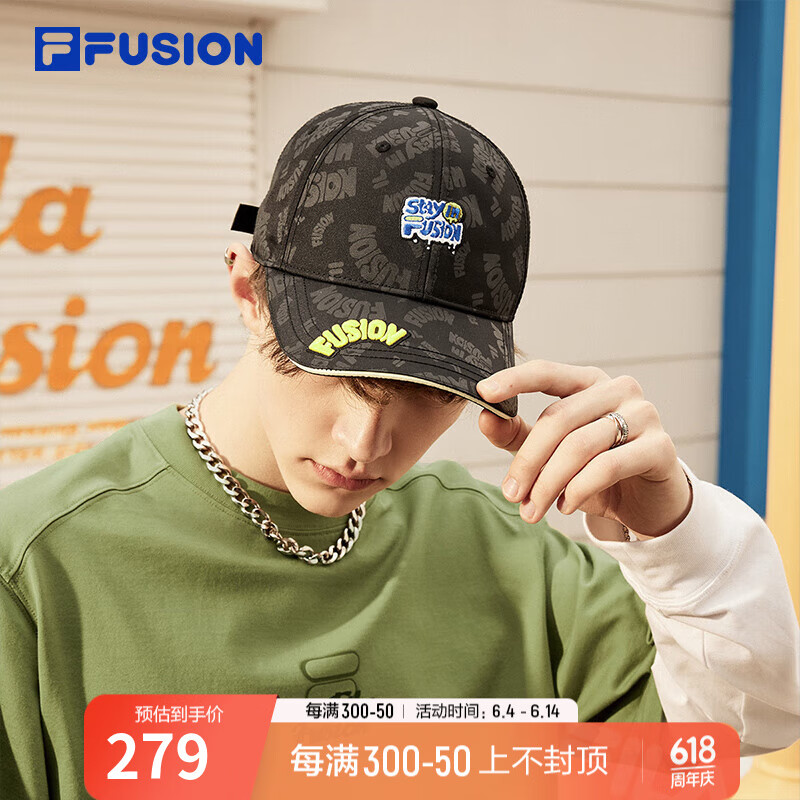 FILA FUSION斐乐潮牌情侣款棒球帽2024夏新款遮阳帽运动帽鸭舌帽 深黑-BK XS