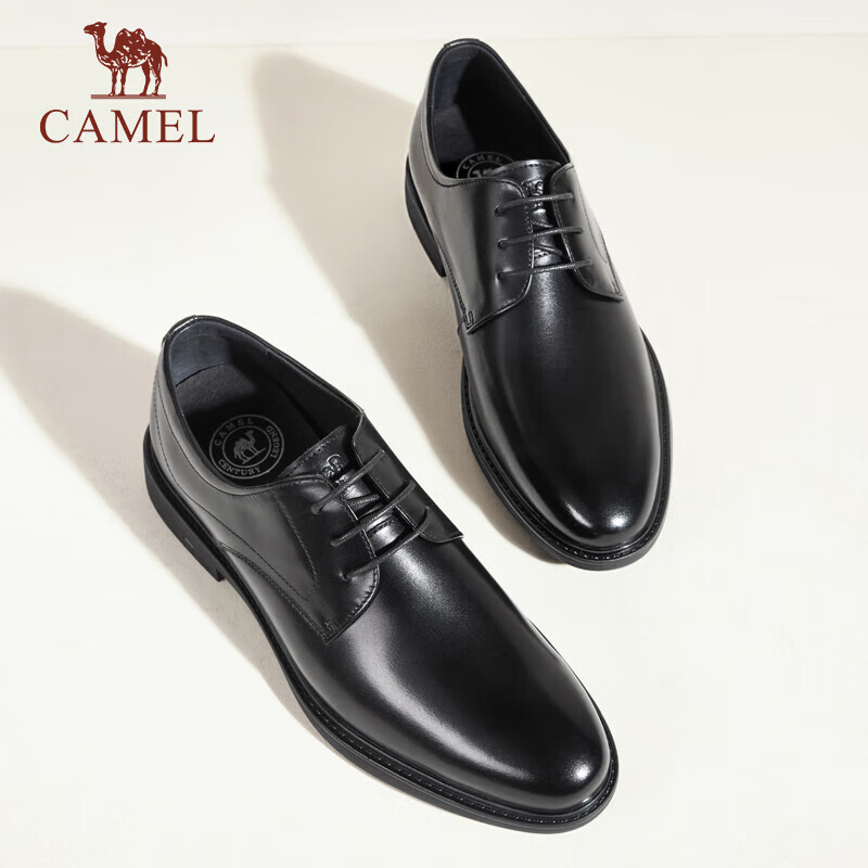骆驼（CAMEL）男士牛皮复古擦色商务正装德比皮鞋 G13M005088 黑色 43