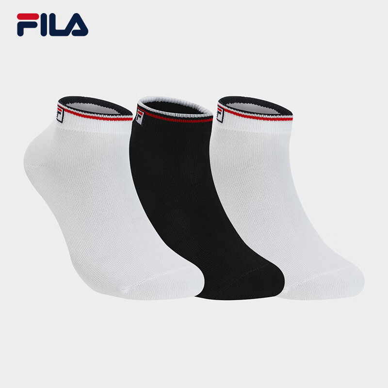 FILA 斐乐官方女袜低腰袜套装2024春季新款休闲运动袜子短袜3双装 标准白/标准白/正黑色-99 XS