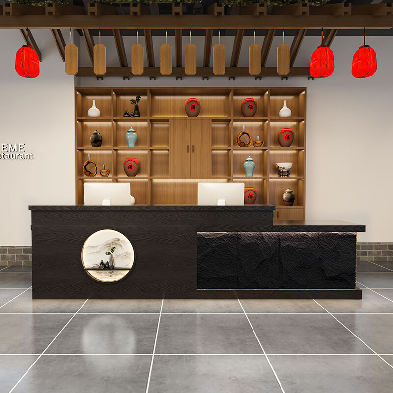 福气虎中式复古酒店民宿吧台接待台饭店火锅店收银柜台足浴店柜台公司