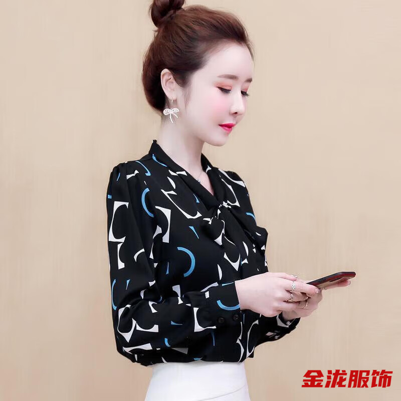 佐菲黛雪紡襯衫女年新款秋裝洋氣時(shí)尚襯衣女士長(zhǎng)袖上衣春秋女式小衫 黑色-秋冬雪紡打底上衣 M-秋冬雪紡打底上衣