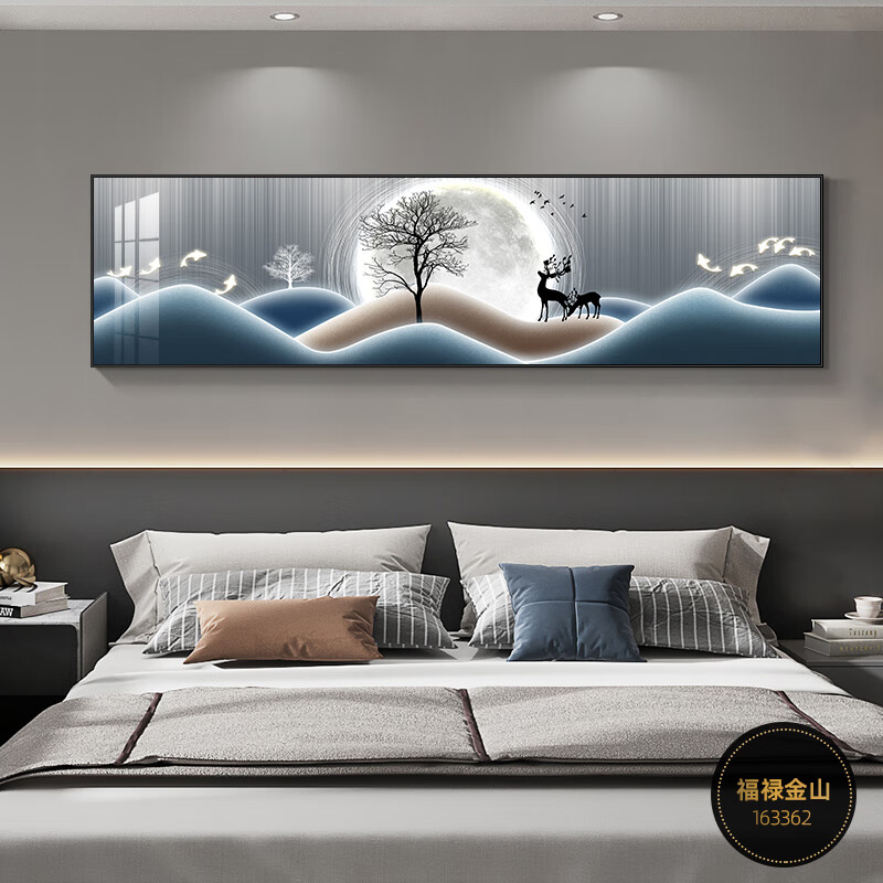 床头挂画温馨福鹿客厅主卧墙画现代简约房间背景墙壁画 福禄金山 180*