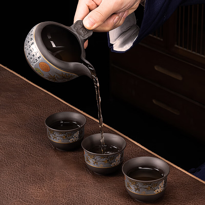 正扬紫砂懒人自动茶具套装家用整套石磨旋转防烫功夫泡茶器茶壶杯贴花 紫砂自动(竹韵)8杯+茶罐道洗