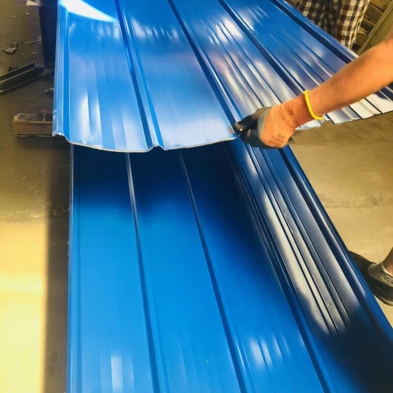 diono铁皮彩钢瓦瓦楞防漏雨棚顶板围挡镀锌板90型油墨彩钢瓦楞板 蓝色